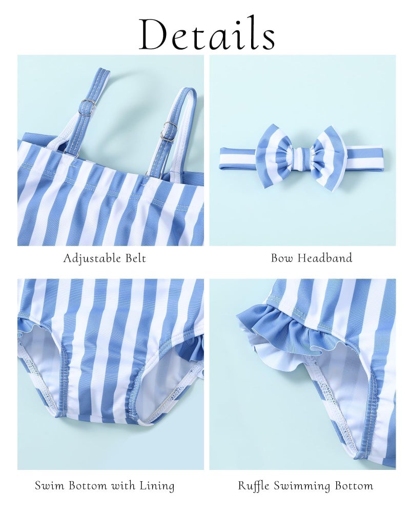 Mioglrie Baby Swimsuit Girl Infant Bathing Suits Newborn 3-6 Month for Girls Summer Beach Swim Suit Blue Ruffle Stripe One Piece Swimwear - Image 5