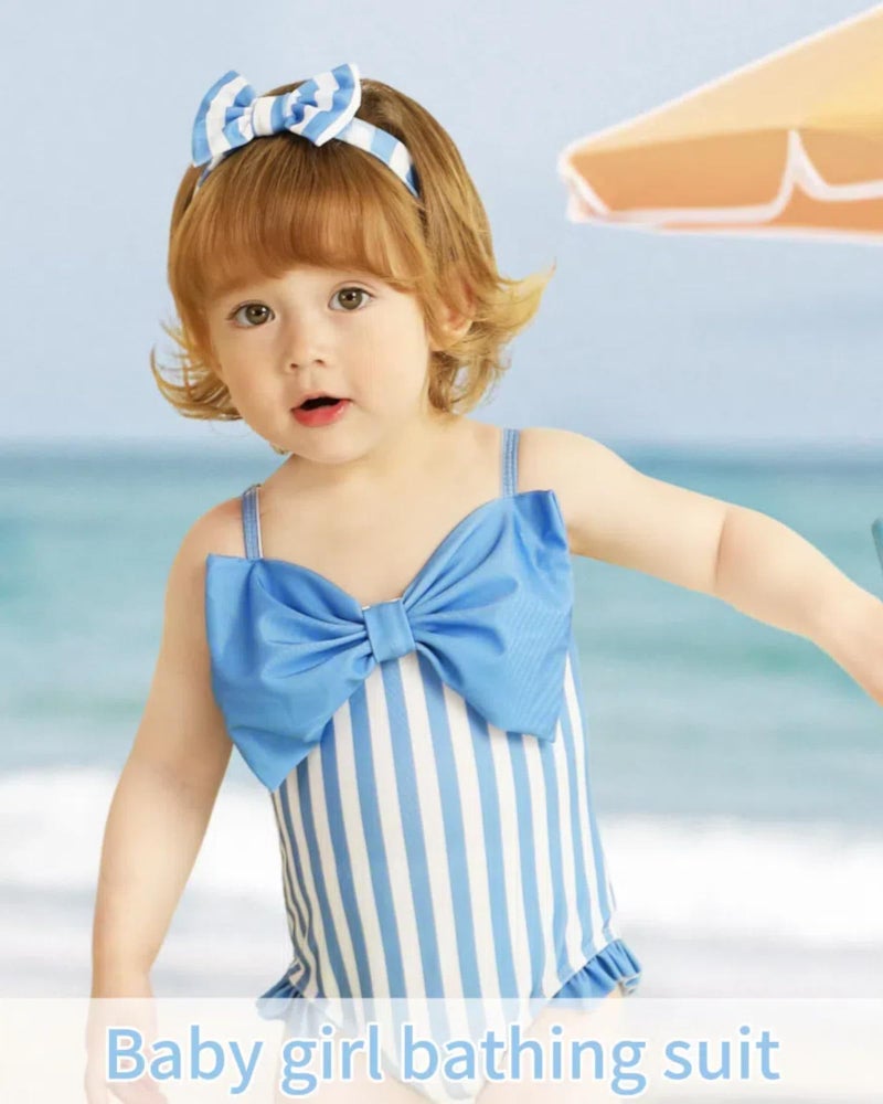 Mioglrie Baby Swimsuit Girl Infant Bathing Suits Newborn 3-6 Month for Girls Summer Beach Swim Suit Blue Ruffle Stripe One Piece Swimwear - Image 3