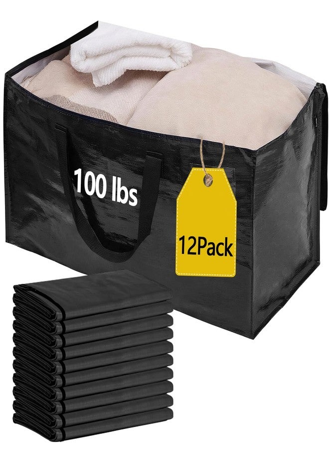 Demiwise 12 Pack Waterproof Moving Bags with Strong Zippers and Reinforced Handles, Real 100lb Capacity Extra Heavy Duty Large Storage Totes for Packing & Moving Storing, Alternative to Moving Boxes -95L,Black - Image 1