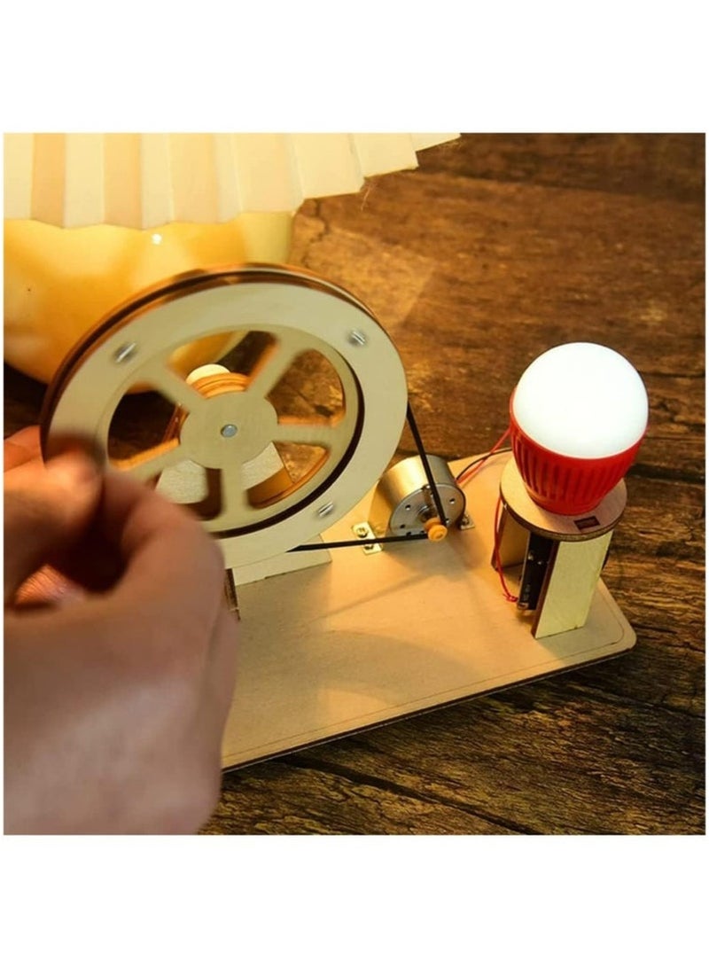 Bukela Wooden Hand Cranked Generator, Science Kit Manual Generator Toy, Physics Experiment Puzzle Light Bulb, Science Experiments for Kids Age 6-14, Light Bulb Color Random - Image 2