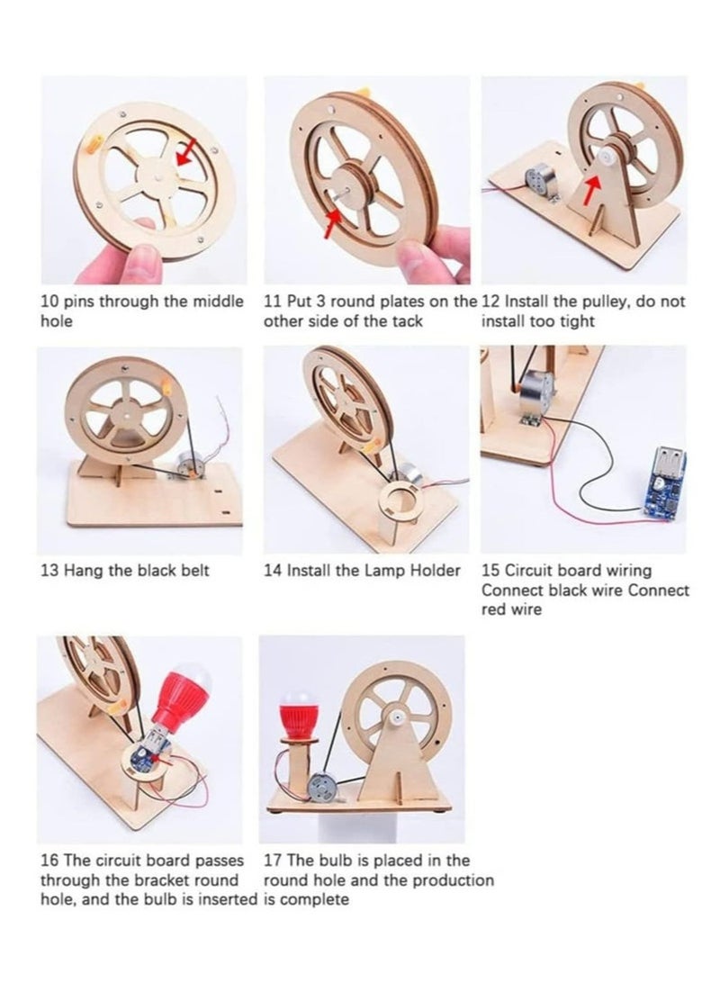 Bukela Wooden Hand Cranked Generator, Science Kit Manual Generator Toy, Physics Experiment Puzzle Light Bulb, Science Experiments for Kids Age 6-14, Light Bulb Color Random - Image 5