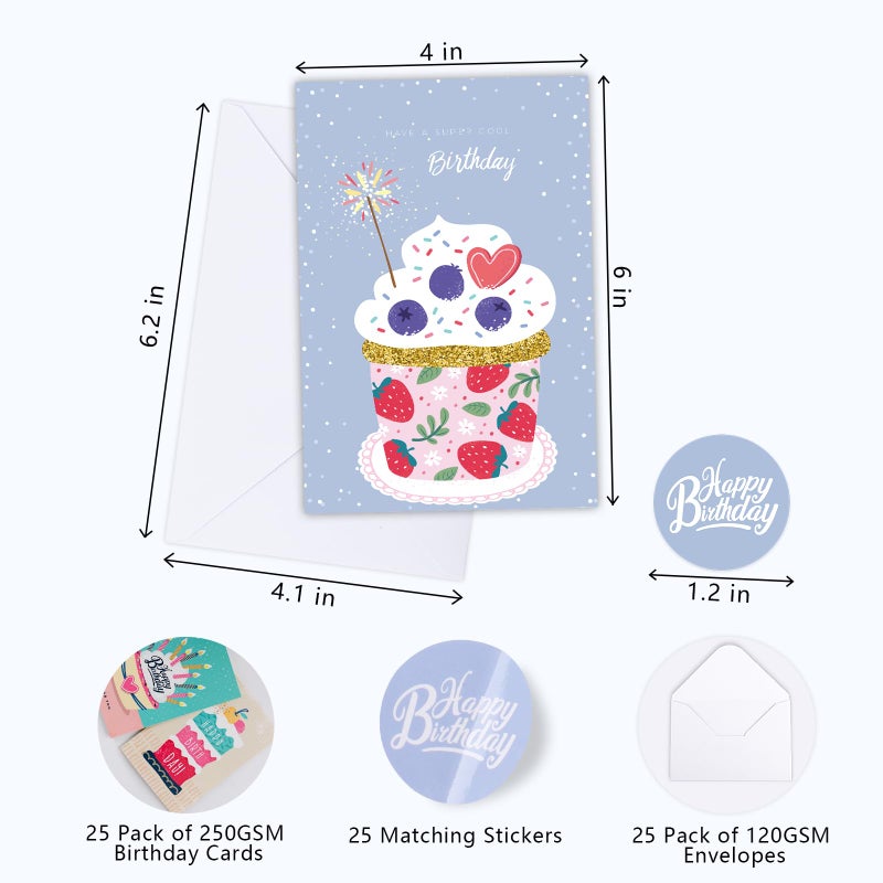 FUHITIM Birthday Cards,25 Pcs Blank Cards with Envelopes & Stickers,25 Design,4x6 Inches Happy Birthday Card,Birthday Card for Kids,Friends,Family and Colleagues - Image 2