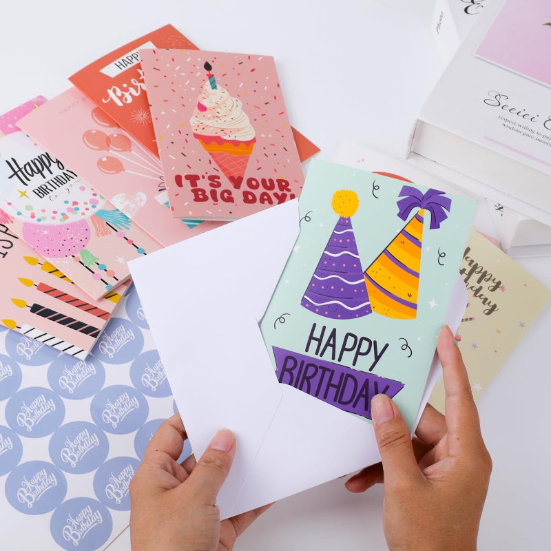 FUHITIM Birthday Cards,25 Pcs Blank Cards with Envelopes & Stickers,25 Design,4x6 Inches Happy Birthday Card,Birthday Card for Kids,Friends,Family and Colleagues - Image 5