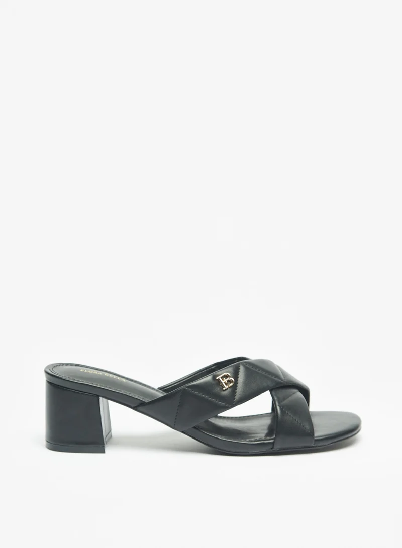 Flora Bella By Shoexpress Womens Quilted Slip On Cross Strap Sandals With Block Heels By Shoexpress