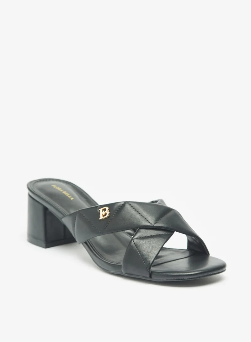 Flora Bella By Shoexpress Womens Quilted Slip On Cross Strap Sandals With Block Heels By Shoexpress