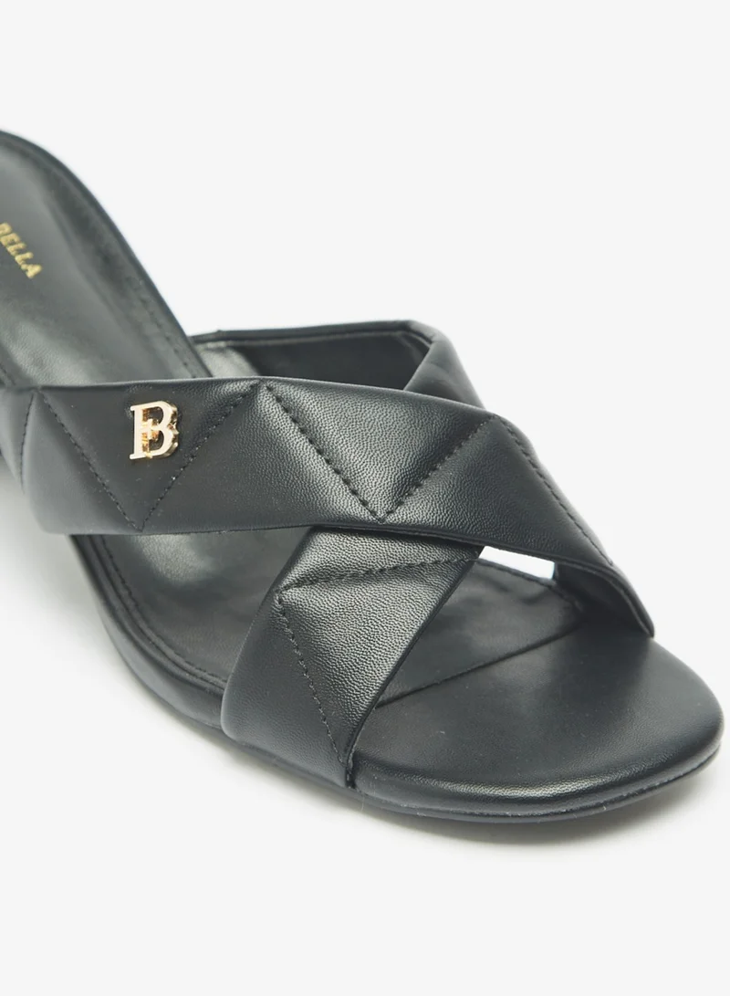 Flora Bella By Shoexpress Womens Quilted Slip On Cross Strap Sandals With Block Heels By Shoexpress