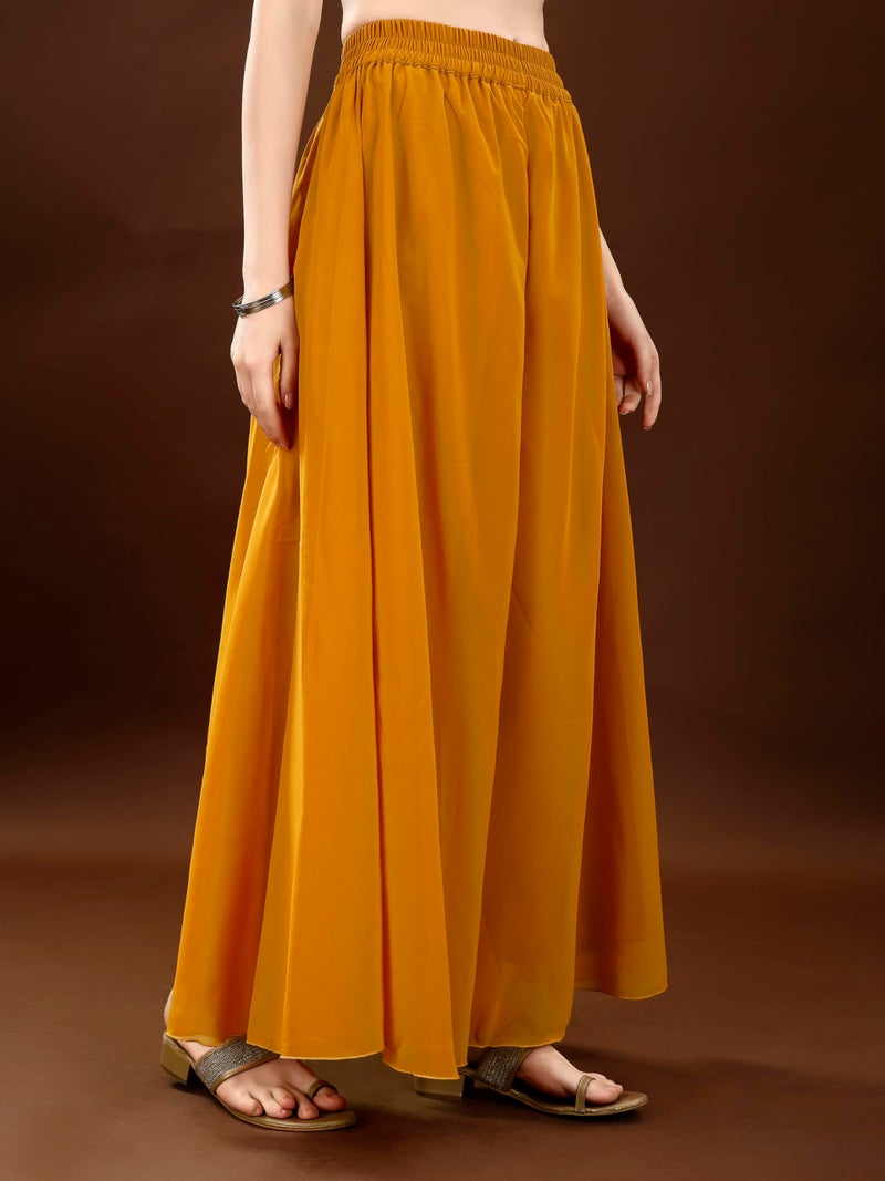 SHOPPING QUEEN Women's Georgette Straight Fit Embroidered Kurta Palazzo with Dupatta (A549_Gold Mustard_XS) - Image 5