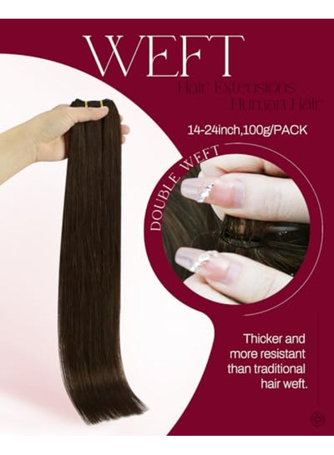Moresoo Weft Hair Extensions Human Hair Dark Brown Double Weft Sew in Hair Extensions Real Human Hair Brown Human Hair Weft Extensions Dark Brown 4 100G 16inch - Image 4