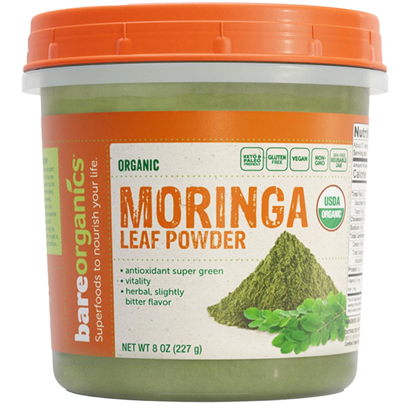 BareOrganics مسحوق أوراق المورينغا العضوي من بار أورغانيكس - مكمل نباتي 8 أونصات