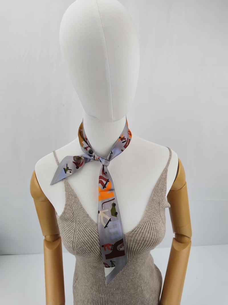 COtheSumay Mulberry Silk Scarf for Handbags & Purses, 2''x35'' Hair Ribbon Skinny Neck Scarves for Wome (Free pose: Grayï¼‰ - Image 5