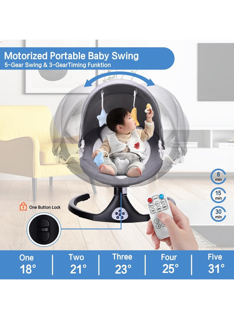 S-Color Baby Swing for Infants, 5 Speed Electric Bluetooth Baby Rocker Bouncer for Newborn, 3 Timer Settings & 10 Pre-Set Lullabies, Portable baby Swing with Tray and Remote Control for 5-26 lbs, 0-12 Months - Image 2