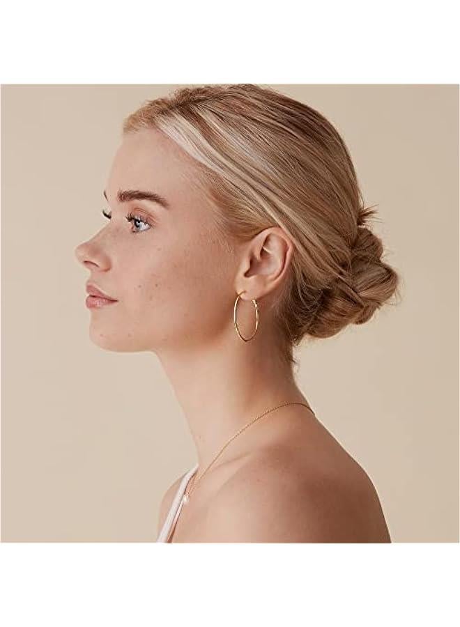 PAVOI 14K Gold Plated Sterling Silver Post Hoops | Large Hoops Earring | Lightwight Gold Hoop Earrings for Women  - Image 2