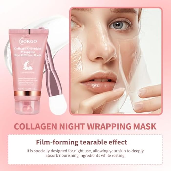 Sokgo Collagen Overnight Wrapping Mask, Intensive Hydration Anti Aging Overnight Skin Treatment, Boosts Elasticity and Firmness, Revitalizes Dull Skin Reduces Fine Lines and Wrinkles (1PCS) - Image 4