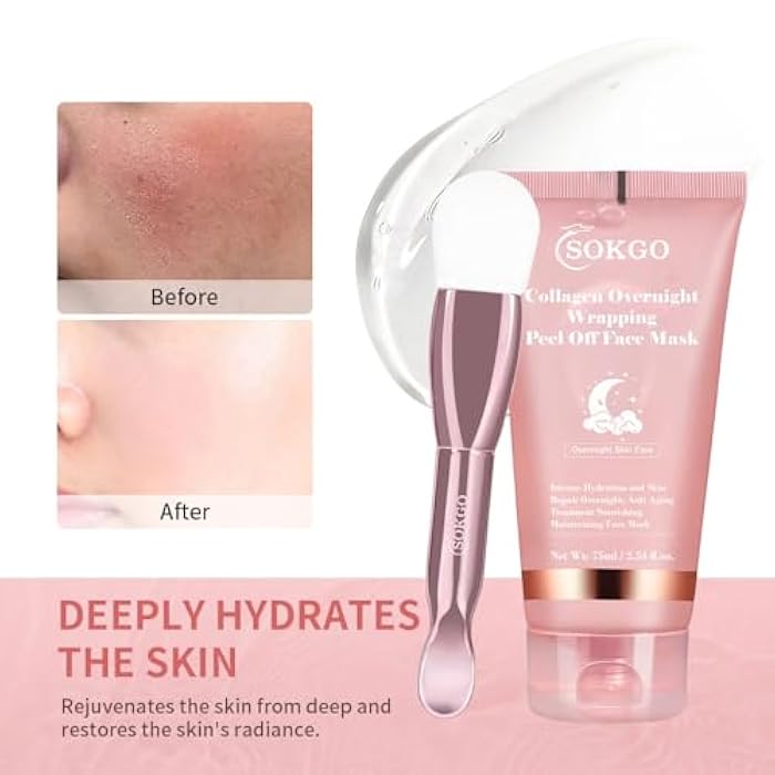 Sokgo Collagen Overnight Wrapping Mask, Intensive Hydration Anti Aging Overnight Skin Treatment, Boosts Elasticity and Firmness, Revitalizes Dull Skin Reduces Fine Lines and Wrinkles (1PCS) - Image 3