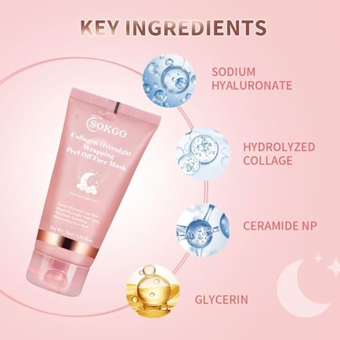 Sokgo Collagen Overnight Wrapping Mask, Intensive Hydration Anti Aging Overnight Skin Treatment, Boosts Elasticity and Firmness, Revitalizes Dull Skin Reduces Fine Lines and Wrinkles (1PCS) - Image 2