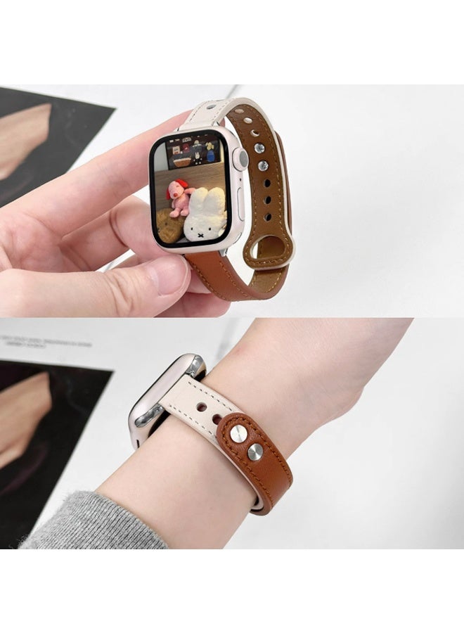 بولوز حزام جلدي ناعم ومسامي للأنشطة الترفيهية متوافق مع أحزمة Apple Watch مقاس 42 مم و44 مم و45 مم، أحزمة قابلة للتعديل للنساء - Image 1