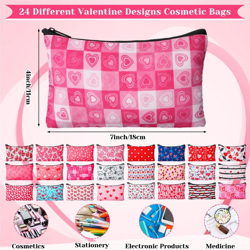Meanplan 24 Pcs Valentine's Day Cosmetic Bags Heart Love Makeup Bags Travel Zipper Cosmetic Organizer Valentine's Day Gift for Women and Girls 24 Styles - Image 2