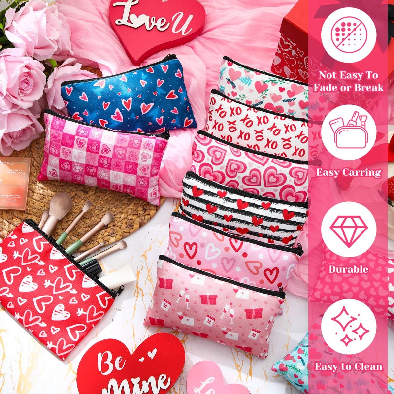 Meanplan 24 Pcs Valentine's Day Cosmetic Bags Heart Love Makeup Bags Travel Zipper Cosmetic Organizer Valentine's Day Gift for Women and Girls 24 Styles - Image 4