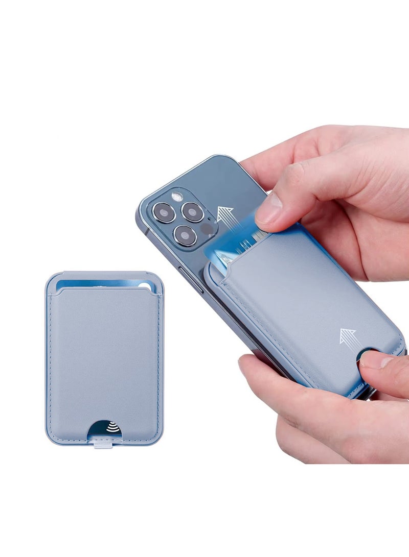 دبليو تيك محفظة بطاقات مغناطيسية لسلسلة هواتف آيفون 17 16 15 14 13 12 من آبل، محفظة هاتف من الجلد النباتي الفاخر متوافقة مع MagSafe لحمل 3 بطاقات (MCHPSN) - أزرق فاتح - Image 5