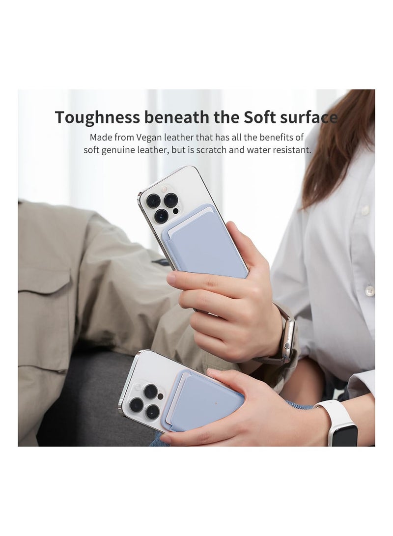 دبليو تيك محفظة بطاقات مغناطيسية لسلسلة هواتف آيفون 17 16 15 14 13 12 من آبل، محفظة هاتف من الجلد النباتي الفاخر متوافقة مع MagSafe لحمل 3 بطاقات (MCHPSN) - أزرق فاتح - Image 3