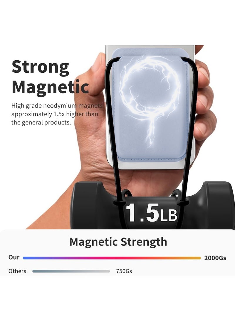 دبليو تيك محفظة بطاقات مغناطيسية لسلسلة هواتف آيفون 17 16 15 14 13 12 من آبل، محفظة هاتف من الجلد النباتي الفاخر متوافقة مع MagSafe لحمل 3 بطاقات (MCHPSN) - أزرق فاتح - Image 2