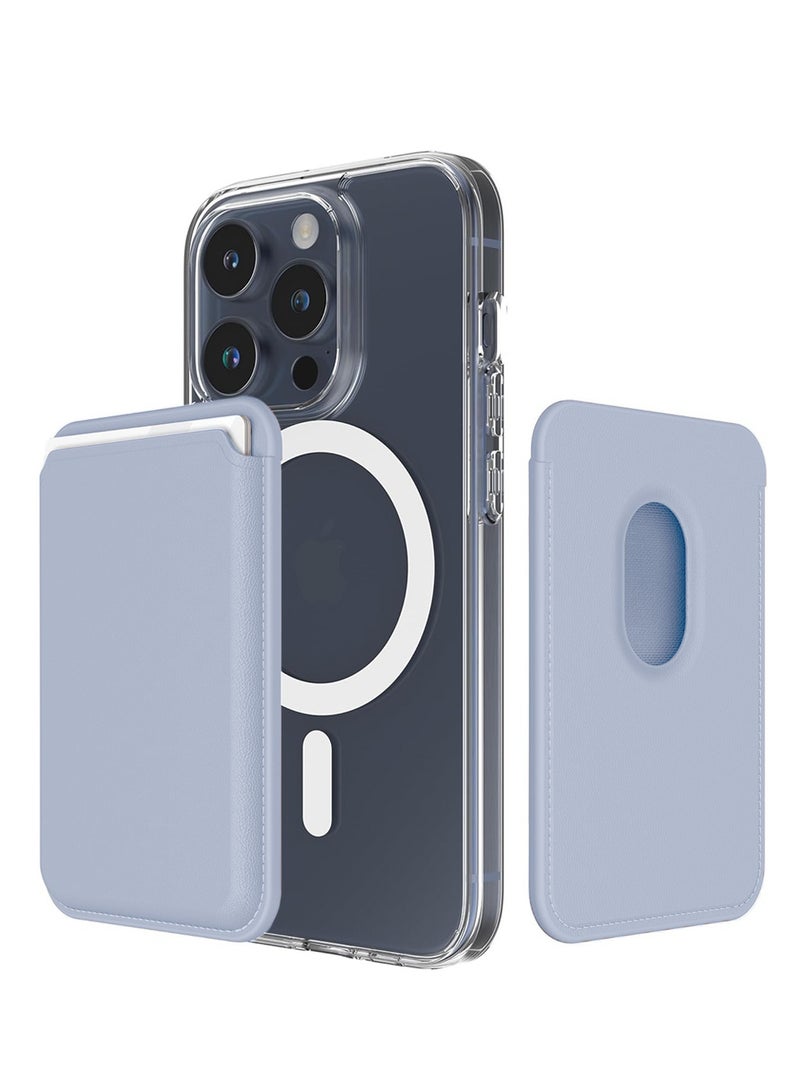 دبليو تيك محفظة بطاقات مغناطيسية لسلسلة هواتف آيفون 17 16 15 14 13 12 من آبل، محفظة هاتف من الجلد النباتي الفاخر متوافقة مع MagSafe لحمل 3 بطاقات (MCHPSN) - أزرق فاتح - Image 1