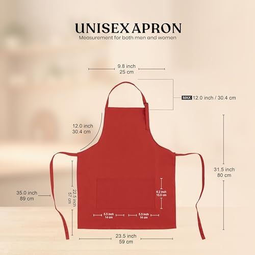 CRASOME Apron for Kitchen | Unisex Cooking Apron with 2 Pockets and Adjustable Straps | Apron for Chef, Hotel, Cafe, Restaurant, Gardening, Workshop (Red) - Image 4