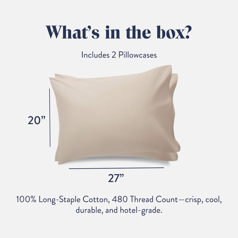 Brooklinen Luxury Sateen Pillowcases - Set of 2, 100% Long Staple Cotton with Envelope Closure, Smooth Fabric, Soft & Durable, Machine Washable - Standard Size (Cream) - Image 2