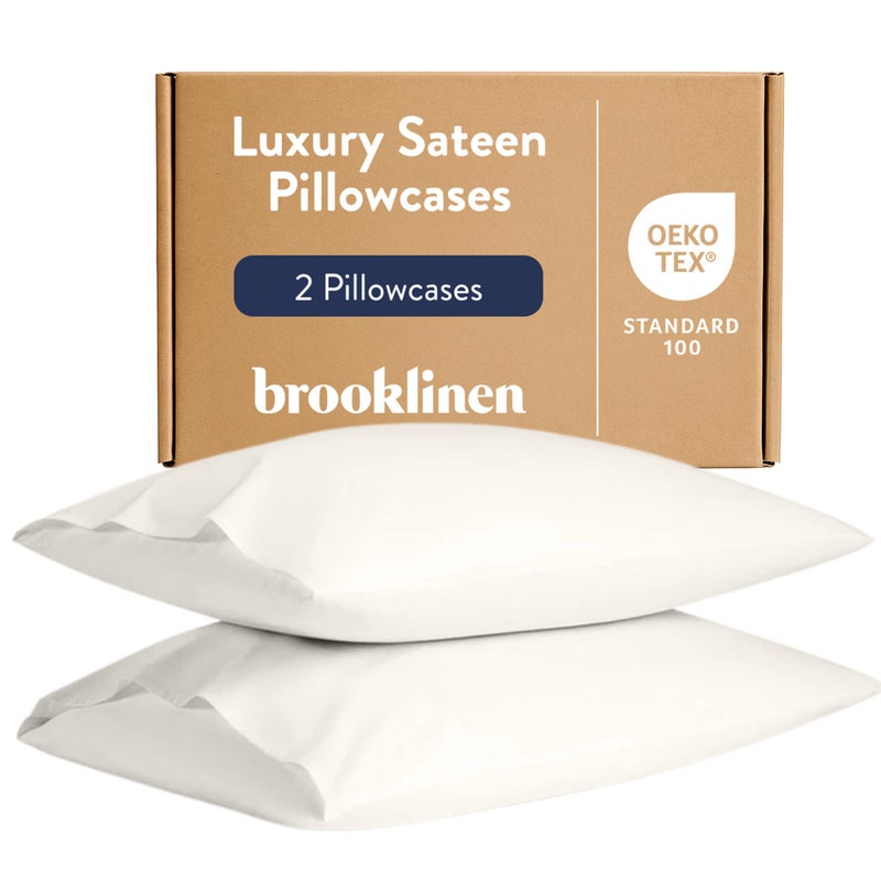 Brooklinen Luxury Sateen Pillowcases - Set of 2, 100% Long Staple Cotton with Envelope Closure, Smooth Fabric, Soft & Durable, Machine Washable - Standard Size (Cream) - Image 1