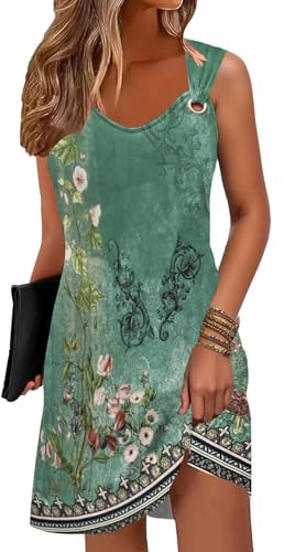 ETCYY Summer Dresses for Women 2025 Vacation Beach Cover Ups Swimsuit Sleeveless Sundresses Casual Loose Tank Sun Dresses,Flower Green,Medium - Image 1
