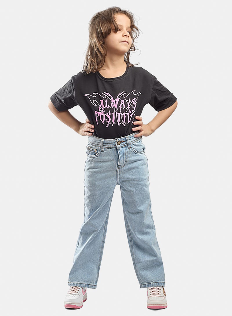 EGY WEAR Girls' LIGHT Blue  Wide-Leg Jeans - Image 1