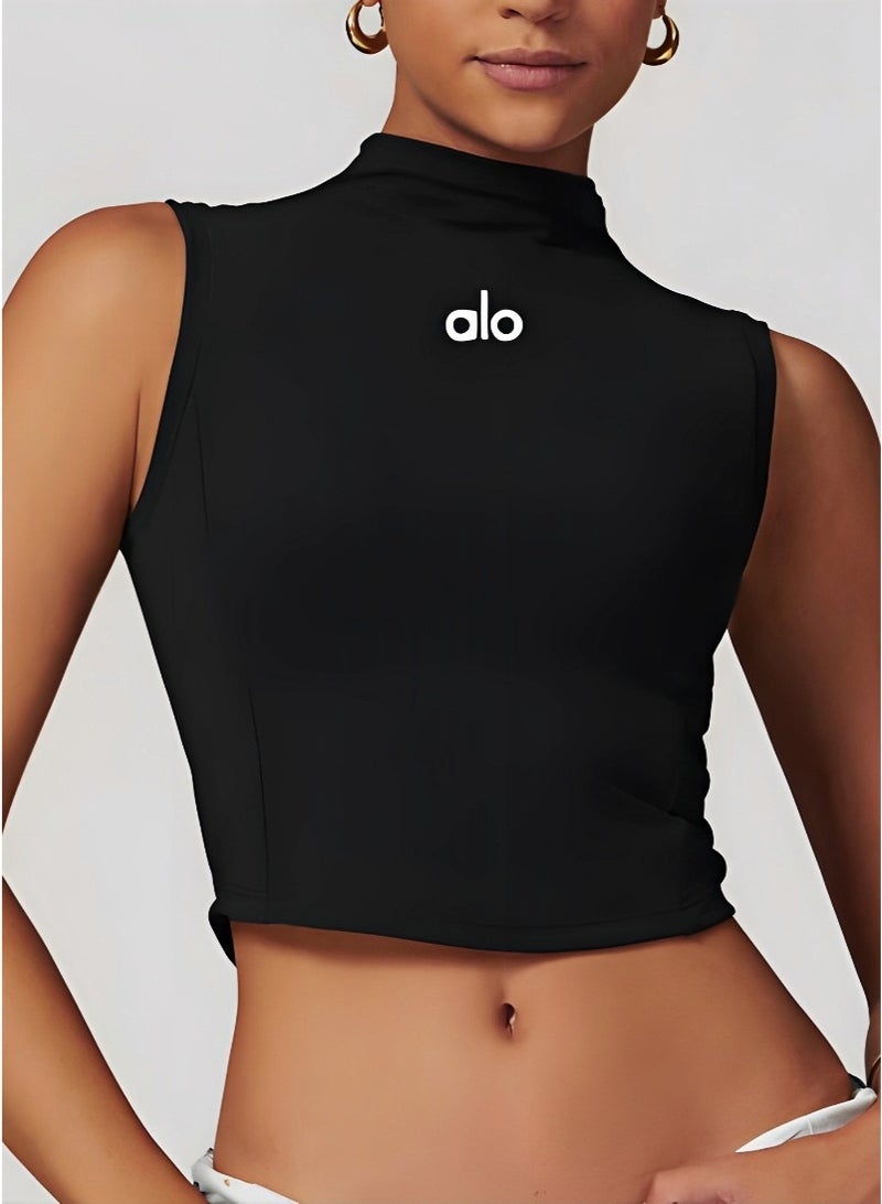 alo ALO Women's High Neck Vest - Yoga Vest - Pilates Training Vest - Sports Top (Black) - Image 1