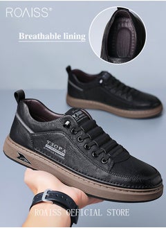 roaiss Low-Top Top Grain Leather Mens Skateboard Shoes - Comfy, Non-Slip, Breathable, Casual Business Style Sneakers with PU Insole and Rubber Sole for Outdoor Activities  - Image 2