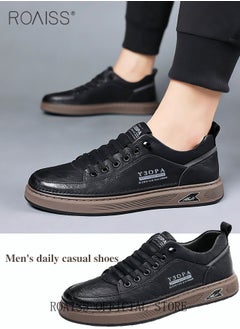 roaiss Low-Top Top Grain Leather Mens Skateboard Shoes - Comfy, Non-Slip, Breathable, Casual Business Style Sneakers with PU Insole and Rubber Sole for Outdoor Activities  - Image 5