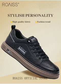 roaiss Low-Top Top Grain Leather Mens Skateboard Shoes - Comfy, Non-Slip, Breathable, Casual Business Style Sneakers with PU Insole and Rubber Sole for Outdoor Activities  - Image 4