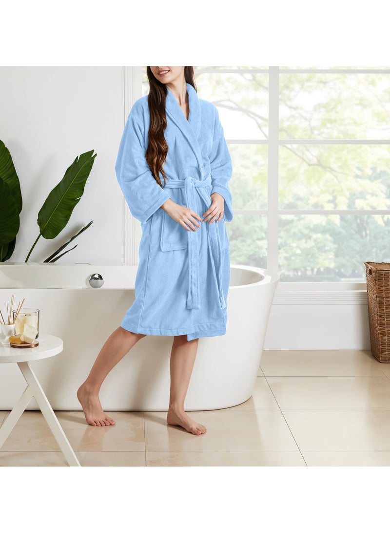 Cotton Plain Bathrobe Sky Blue  - Image 4