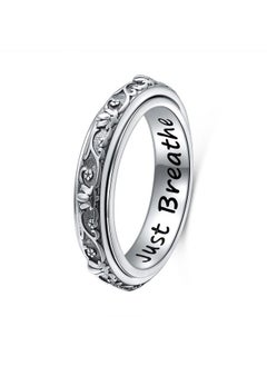 Ladytree Spinner Fidget Ring S925 Sterling Silver Lotus Flower Yoga Just Breathe Anxiety Worry Band Oxidized Fidget Stress Relieving Boredom Adhd Autism Rings For Women Mensize 9  - Image 1