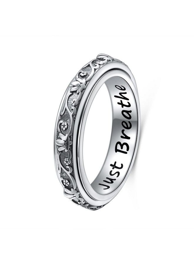Ladytree Spinner Fidget Ring S925 Sterling Silver Lotus Flower Yoga Just Breathe Anxiety Worry Band Oxidized Fidget Stress Relieving Boredom Adhd Autism Rings For Women Mensize 9  - Image 1
