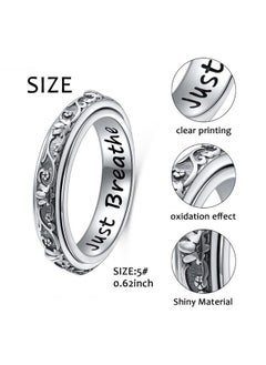 Ladytree Spinner Fidget Ring S925 Sterling Silver Lotus Flower Yoga Just Breathe Anxiety Worry Band Oxidized Fidget Stress Relieving Boredom Adhd Autism Rings For Women Mensize 9  - Image 4