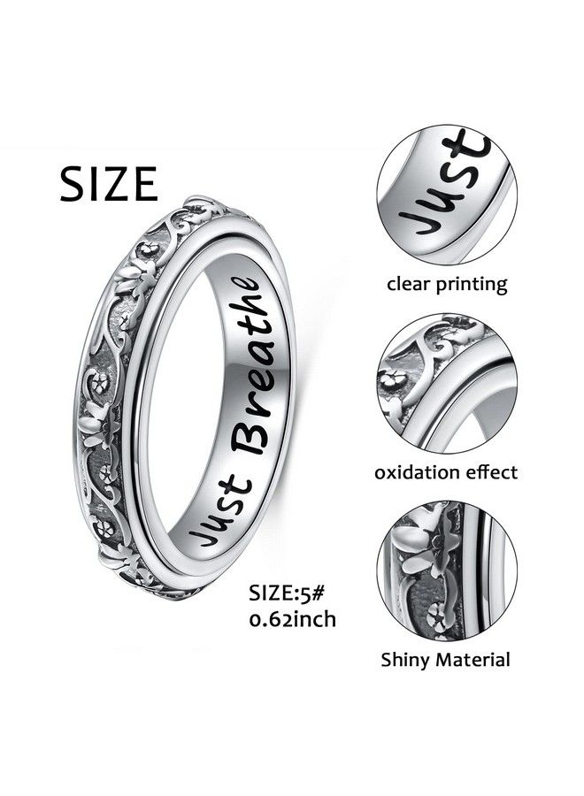 Ladytree Spinner Fidget Ring S925 Sterling Silver Lotus Flower Yoga Just Breathe Anxiety Worry Band Oxidized Fidget Stress Relieving Boredom Adhd Autism Rings For Women Mensize 9  - Image 4