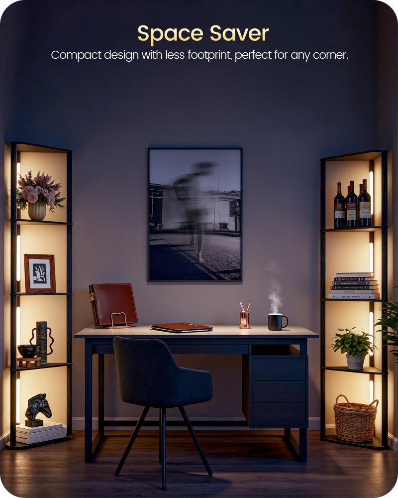 GOEBLESON 63.4â€ Display Shelf with Light, Modern Corner Floor Lampe with Shelves, LED Dimmable Standing Lamp with Remote for Living Room, Bedroom, Office, Adjustable CCT, Black Triangle B55LD05 - Image 4