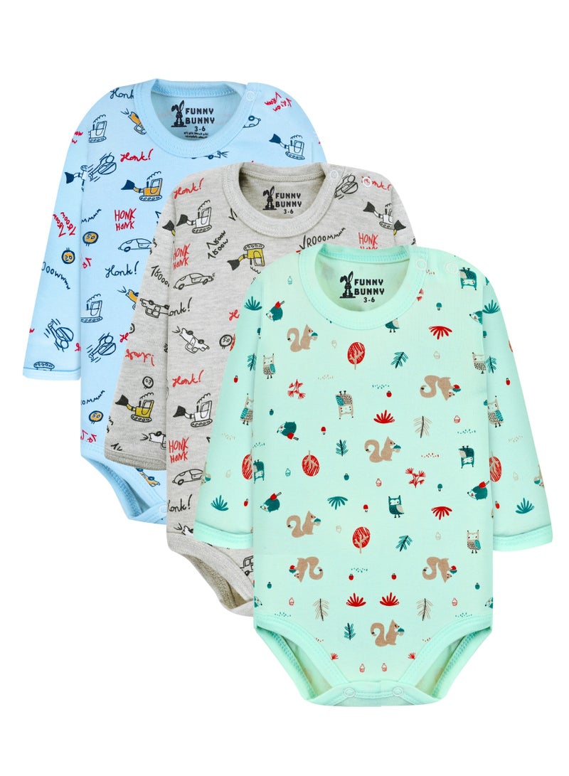 فاني باني فانى بانى باك يحتوي علي 3 قطع سالوبت بيبي كم الوان مطبوع قطن - Image 1