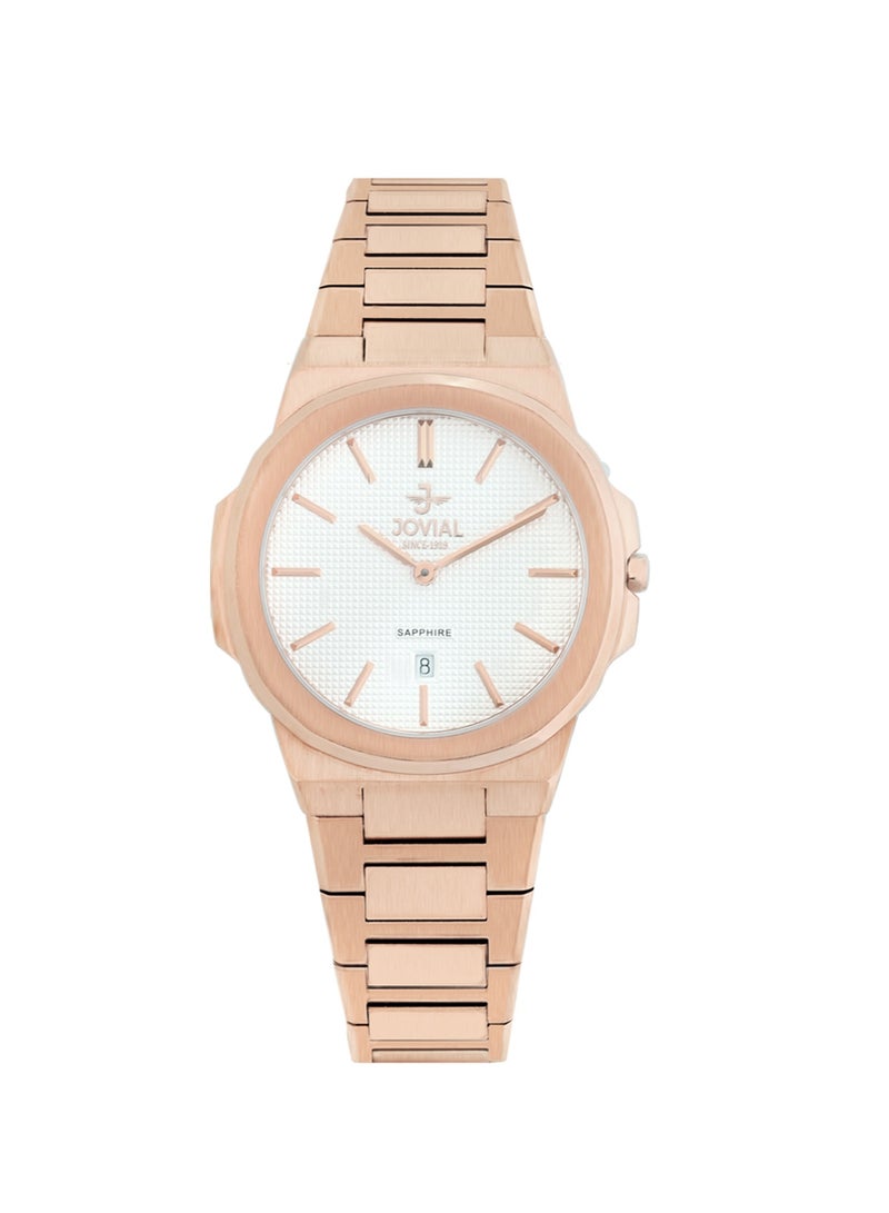 جوفيال ساعة جوفيال 1660LRMQ01E نسائية، سوار معدني، مينا بيضاء، مقاومة للماء، تناظرية، 32 مم - Image 1