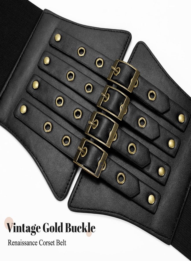 WERFORU Women Wide Corset Elastic Belt Thick Waspie Waist Corset for Halloween Costume,Black - Image 3