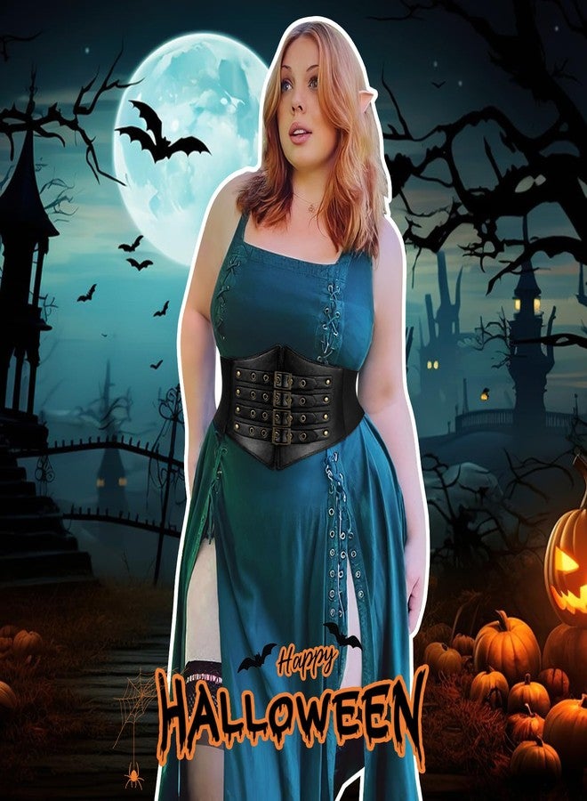 WERFORU Women Wide Corset Elastic Belt Thick Waspie Waist Corset for Halloween Costume,Black - Image 2