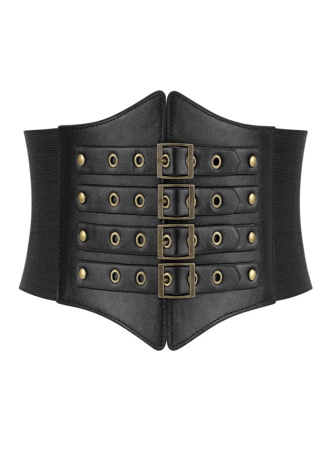 WERFORU Women Wide Corset Elastic Belt Thick Waspie Waist Corset for Halloween Costume,Black - Image 1