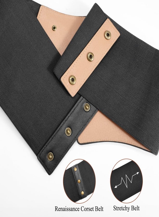 WERFORU Women Wide Corset Elastic Belt Thick Waspie Waist Corset for Halloween Costume,Black - Image 5