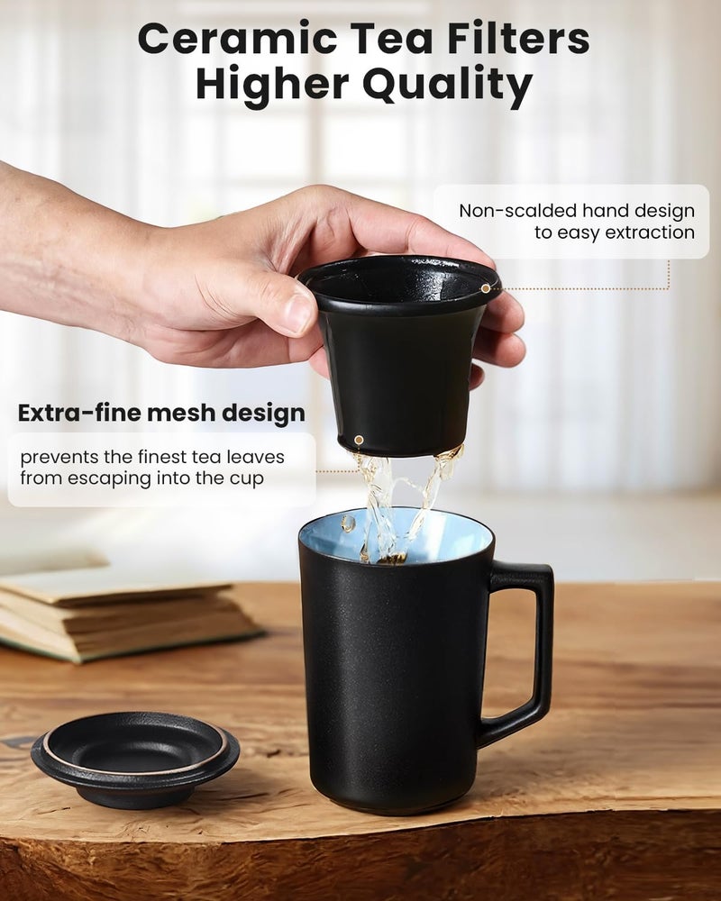Foinly 15 oz Ceramic Tea Infuser Cup with Lid - Tea Mug with All Porcelain Strainer for Loose Leaf Teas,Microwave and Dishwasher Safe,Metal-Free,BPA-Free for Tea Lovers/Easter Day (Black) - Image 3