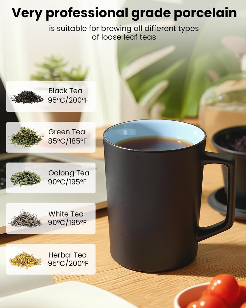 Foinly 15 oz Ceramic Tea Infuser Cup with Lid - Tea Mug with All Porcelain Strainer for Loose Leaf Teas,Microwave and Dishwasher Safe,Metal-Free,BPA-Free for Tea Lovers/Easter Day (Black) - Image 5