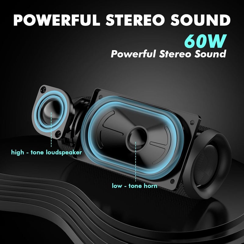Monster Bluetooth Speaker, Wireless Portable Outdoor Bluetooth Speakers, 60W True Wireless Stereo IPX8 Waterproof, Dual PairingBluetooth 5.4 Built-in Mic, Black - Image 3